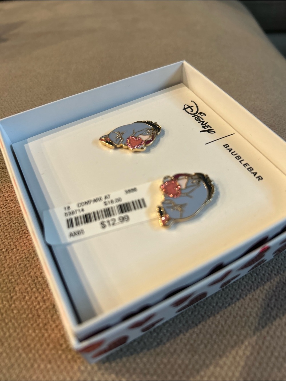 New Disney Eeyore Enamel Stud Earrings - Light Blue & Pink with Gold Trim - Picture 5 of 5